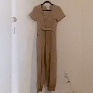 Super cute tan jean jumpsuit.